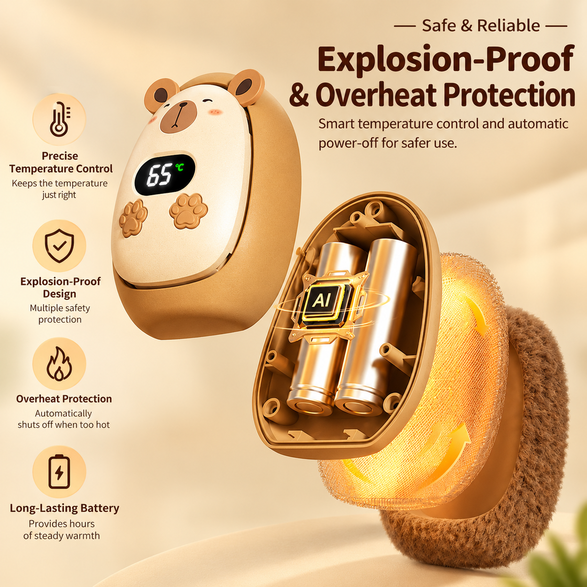 Rechargeable Plush Hand Warmer with LED Display