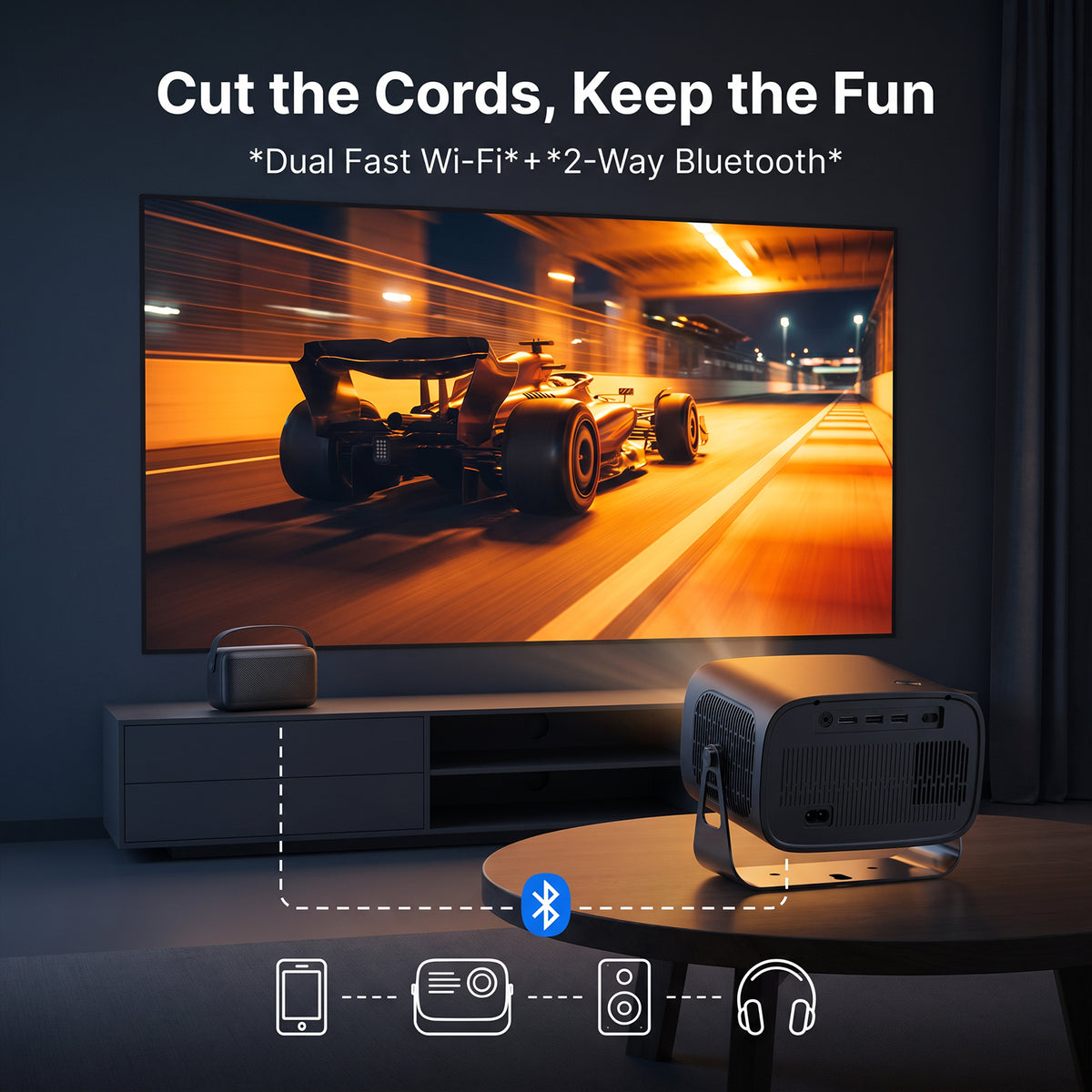 Portable 4K WiFi Projector with Screen Mirroring