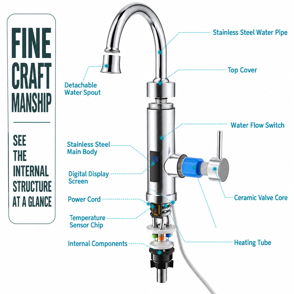 Stainless steel electric hot water faucet