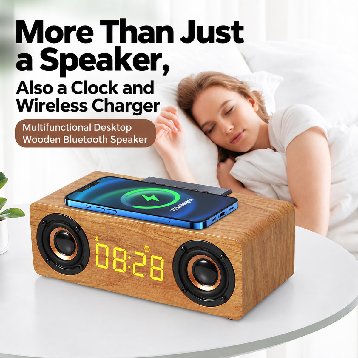 Wooden Bluetooth Speaker with Wireless Charging