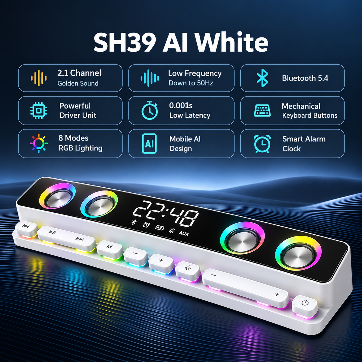 RGB Bluetooth Gaming Soundbar with Stereo Bass