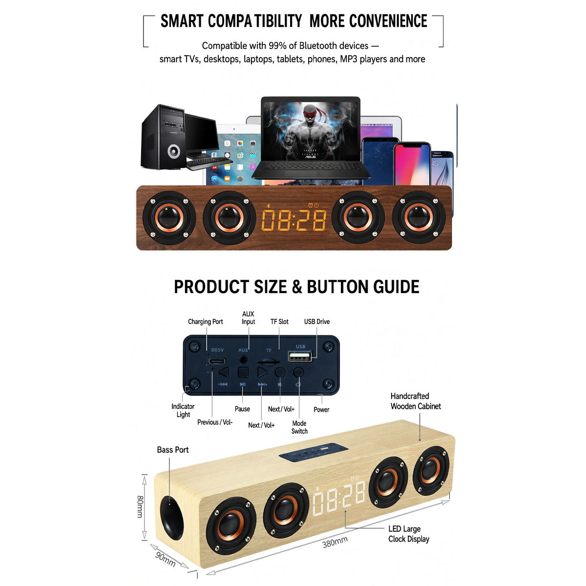 Portable AI Smart Bluetooth Speaker, Wireless Mini Speaker with TF Card Slot, Built‑in Battery for Home Outdoor Travel