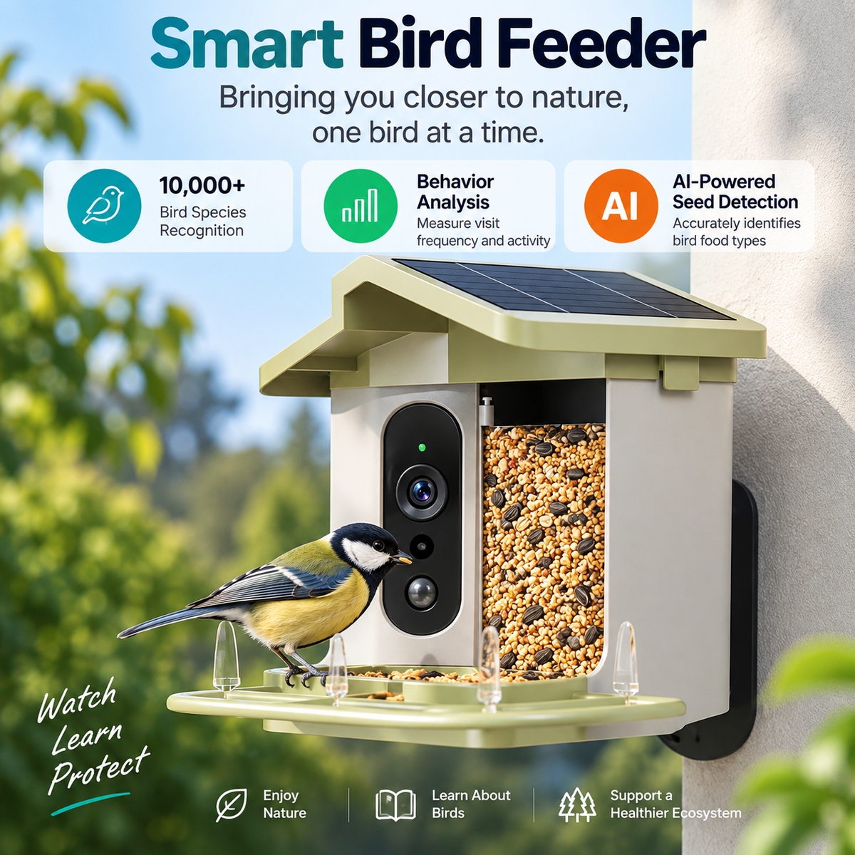 AI Smart Bird Feeder with 4K Camera & App