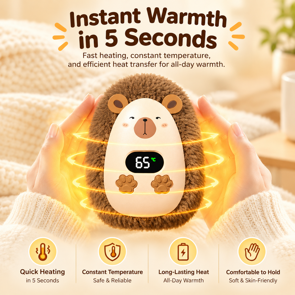 Rechargeable Plush Hand Warmer with LED Display