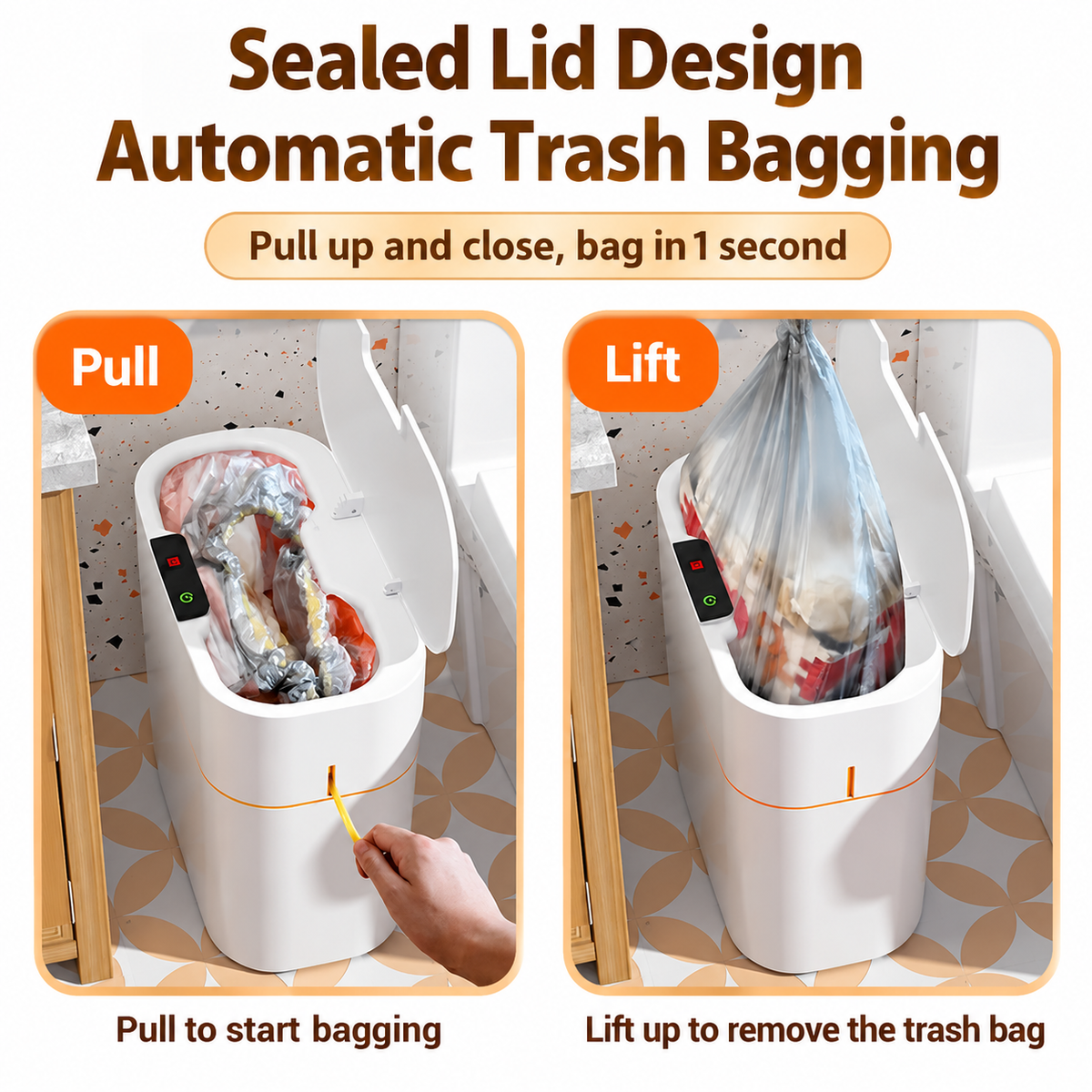 Touchless Motion Sensor Smart Trash Can with Lid