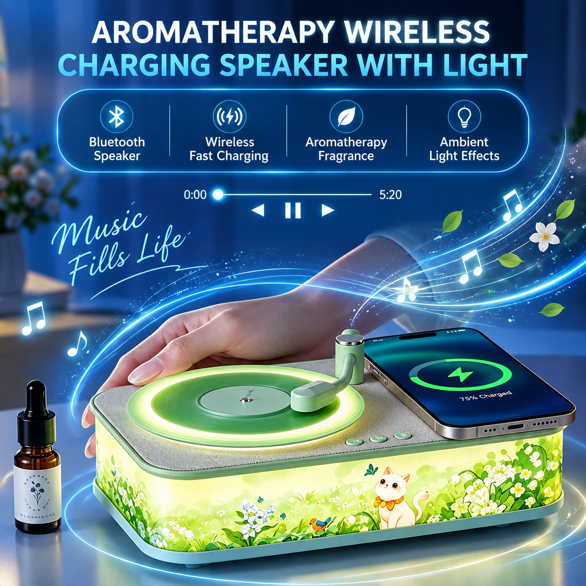 Retro Bluetooth Speaker, Diffuser & Wireless Charger