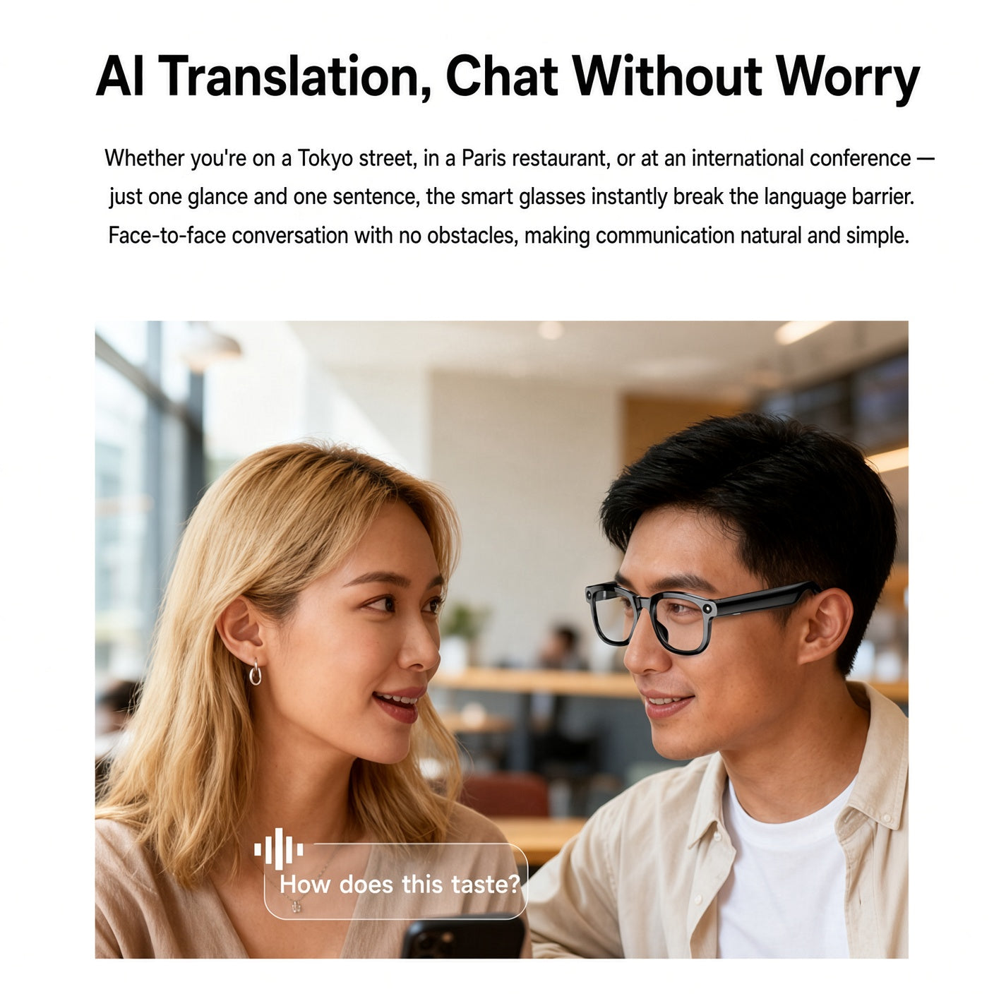 AI Glasses with Camera – Live Translate, ID & Music