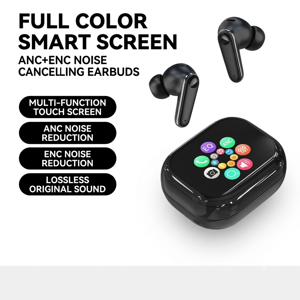 ANC Bluetooth Earbuds with Smart Touch Display