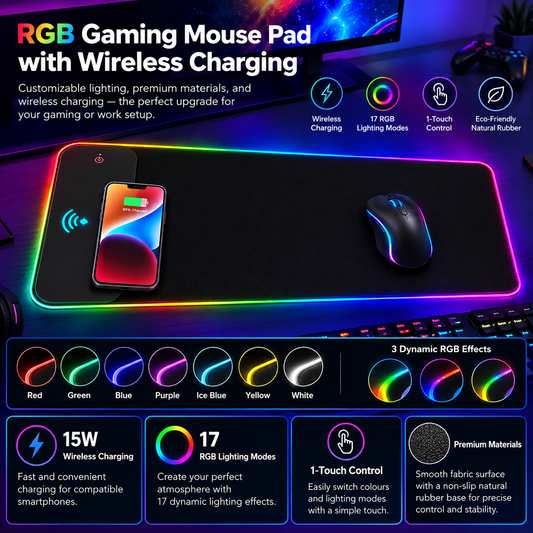 RGB Gaming Mouse Pad with 15W Wireless Charging