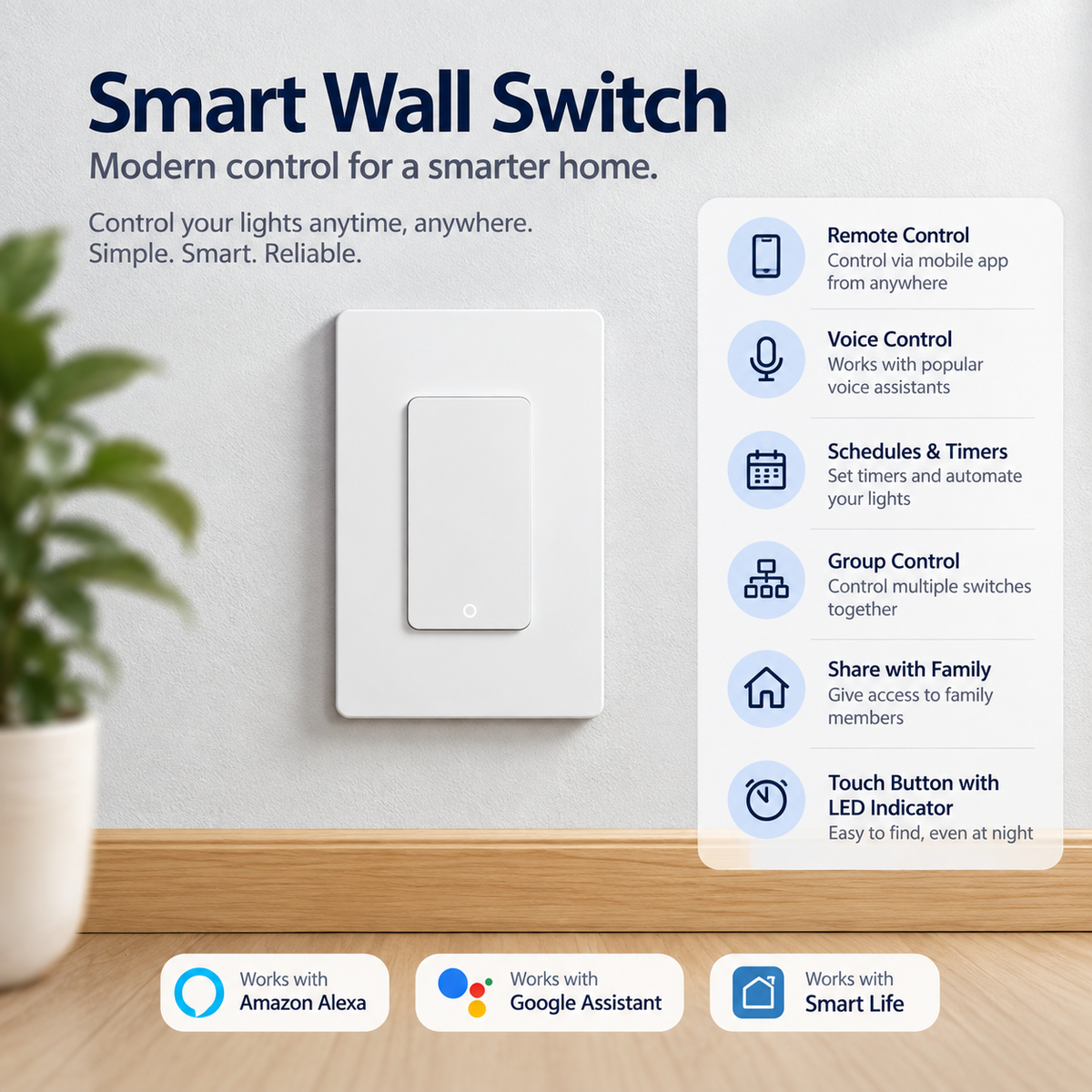 Smart WiFi Push Button Light Switch