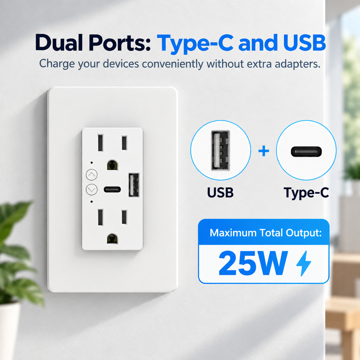 WiFi Smart Wall Outlet with USB-C & App Control