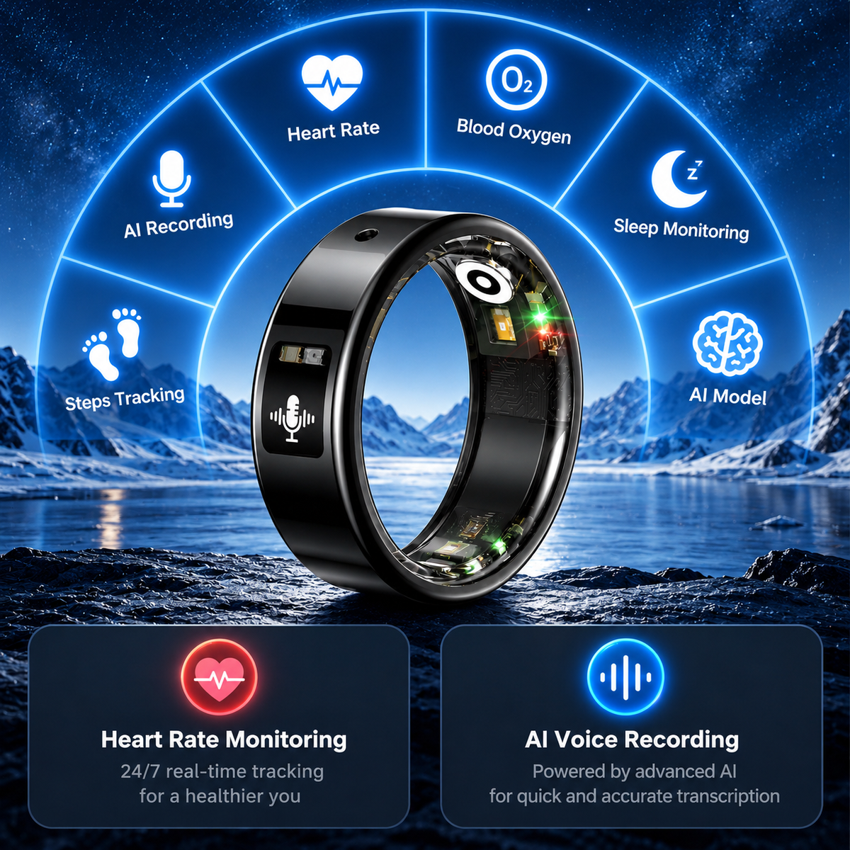AI Smart Ring with Voice Recording & Translation
