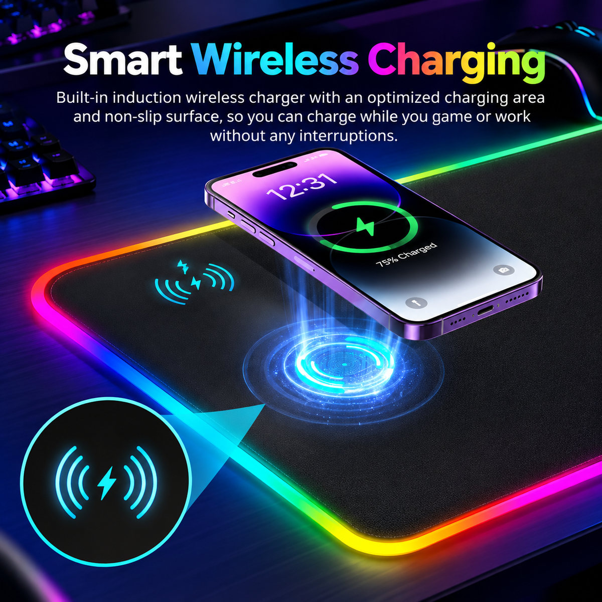 RGB Gaming Mouse Pad with 15W Wireless Charging