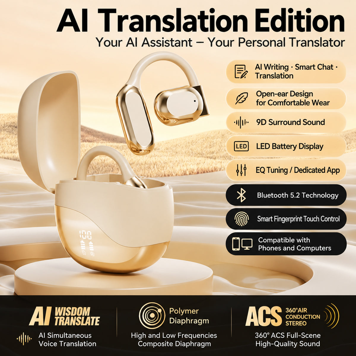 AI-Powered Bluetooth Translation Earbuds