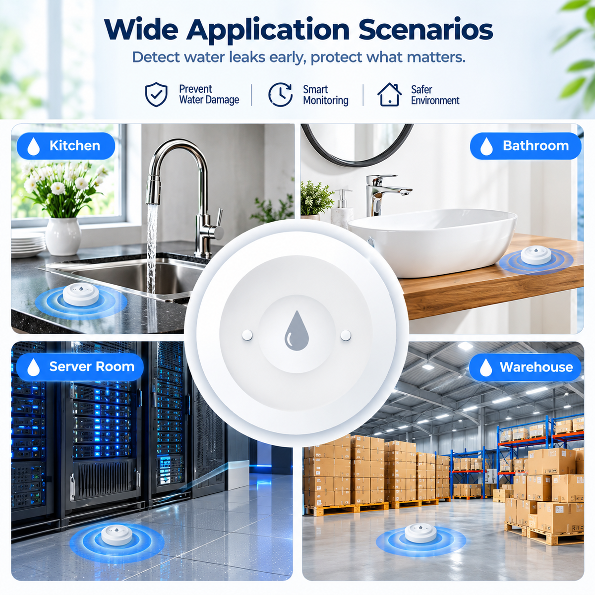 ZigBee Smart Water Leak Sensor with App Alerts