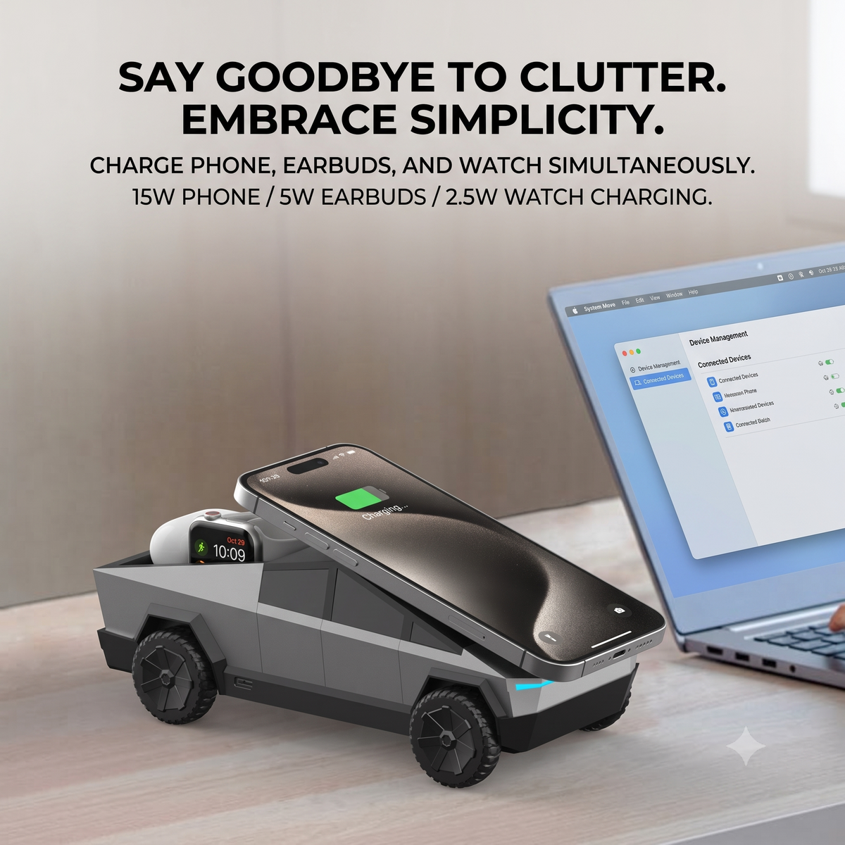 Cybertruck 3-in-1 Qi2 Magnetic Wireless Charger