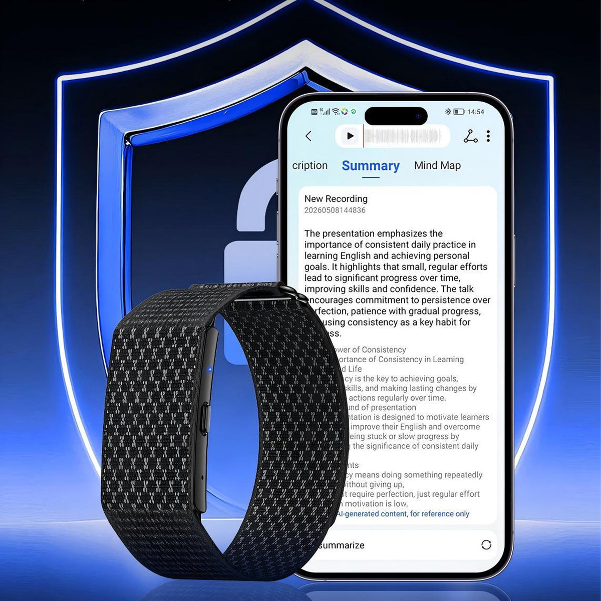 AI Voice-Recording Smart Bracelet (Screenless)