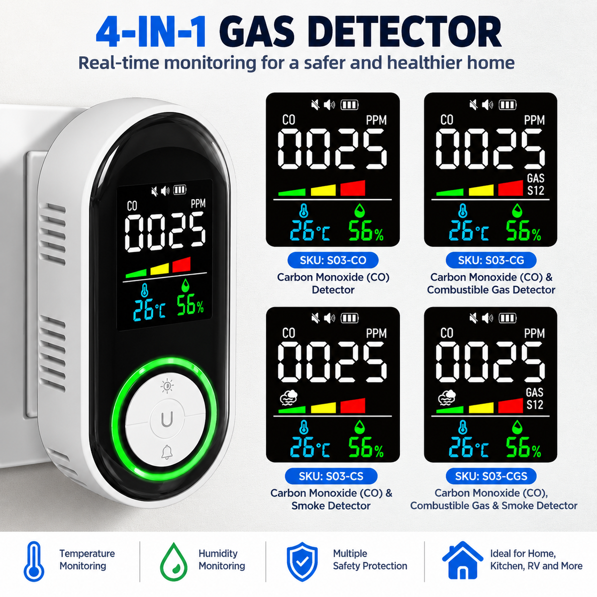 CO & Gas Detector with Temperature & Humidity