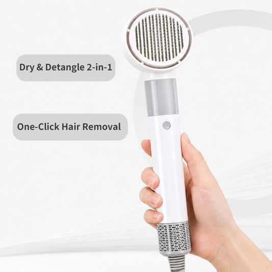 All-in-one pet dryer and grooming brush