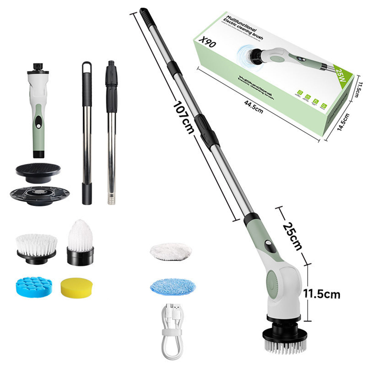 Automatic Rotating and Telescopic Bathroom Brush