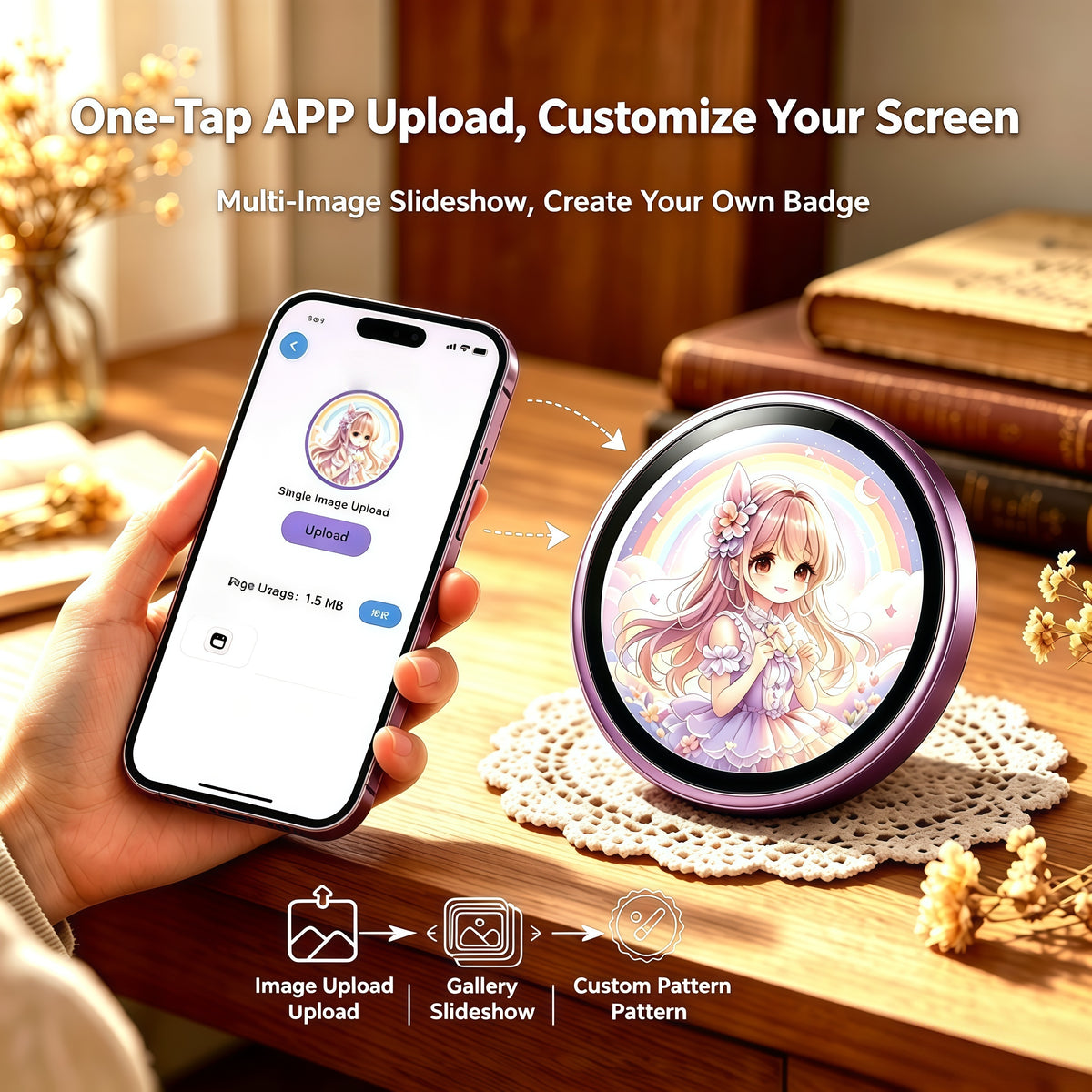 Round Digital E-Badge – Rechargeable Photo Display
