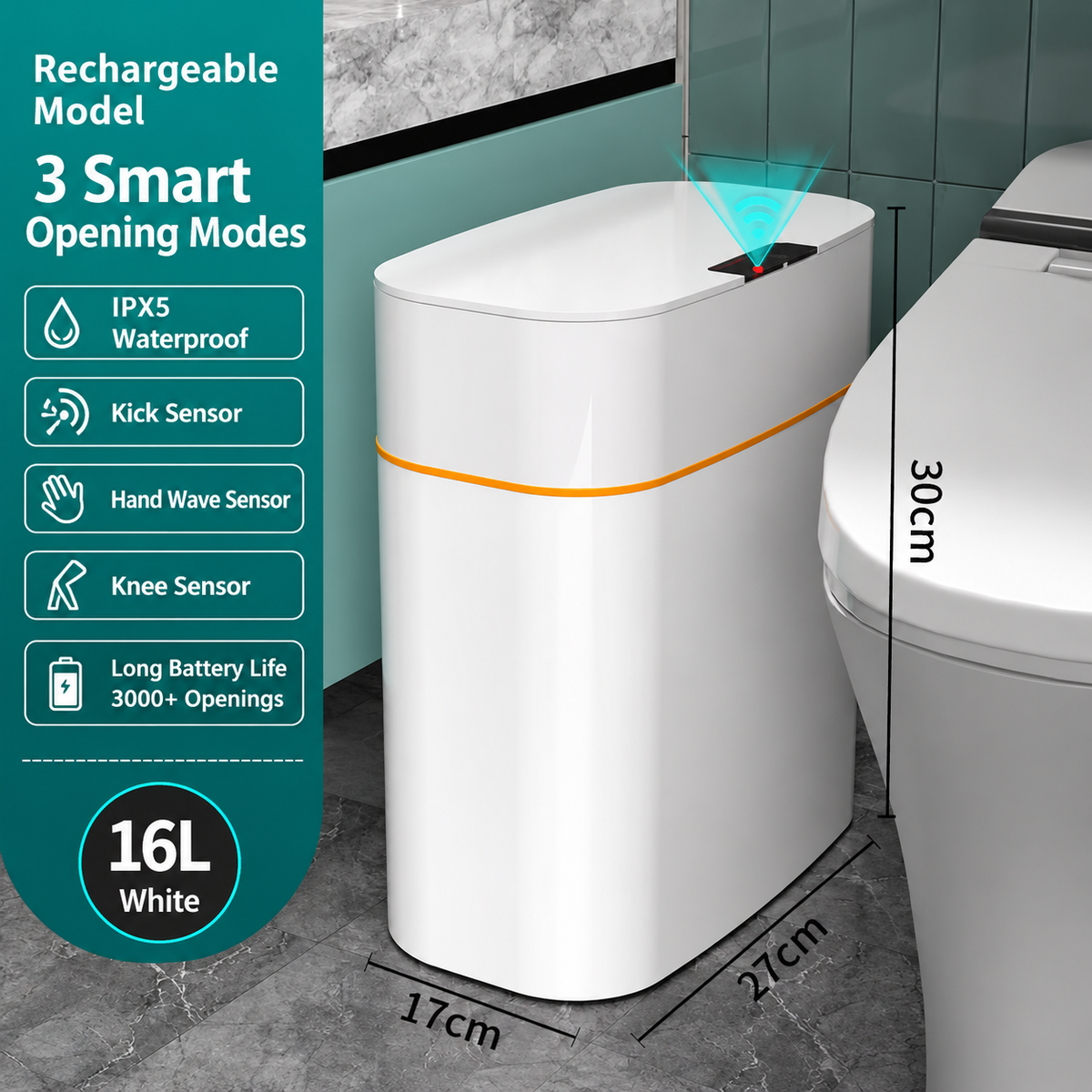 Touchless Motion Sensor Smart Trash Can with Lid