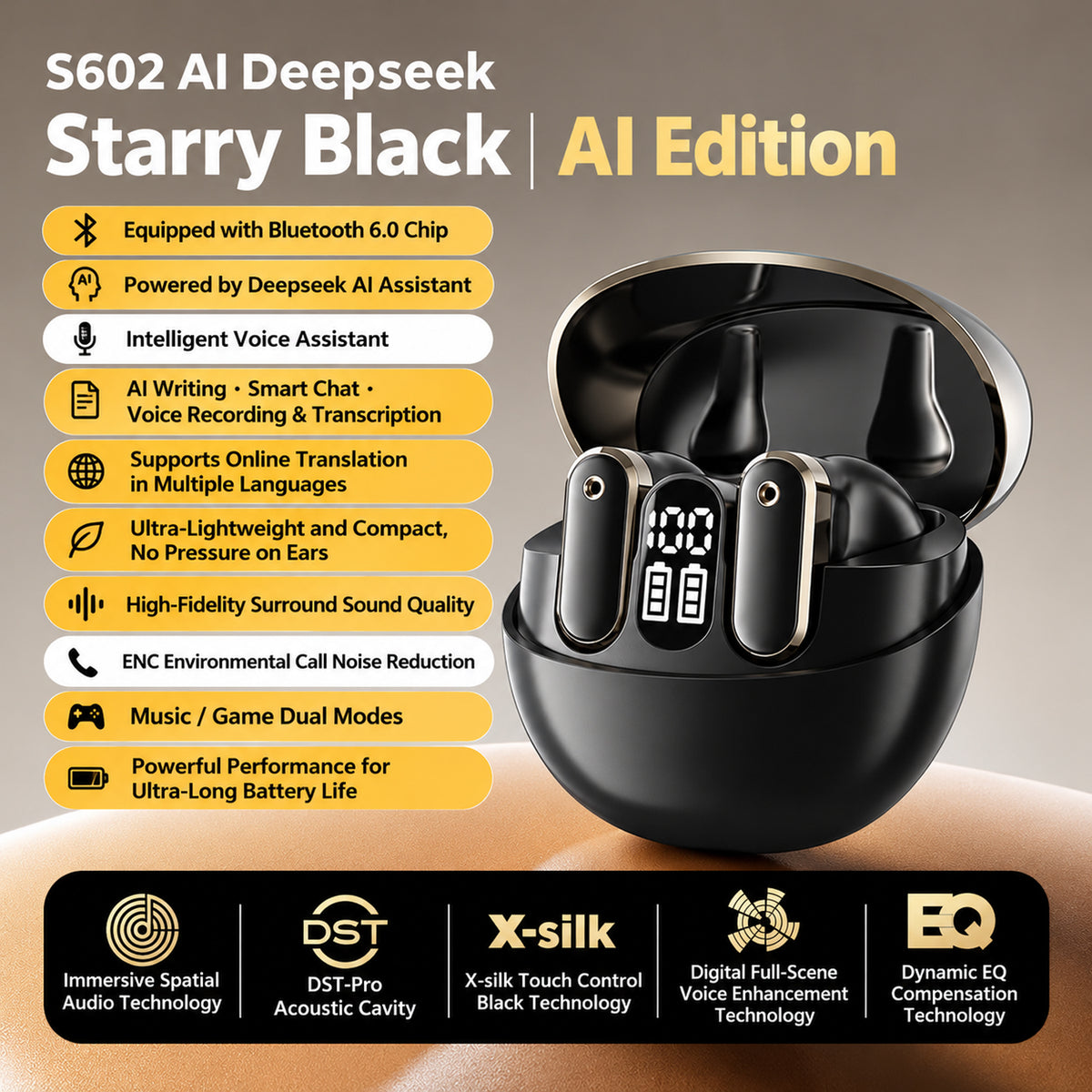 Wireless Bluetooth Earbuds with AI Smart Translation