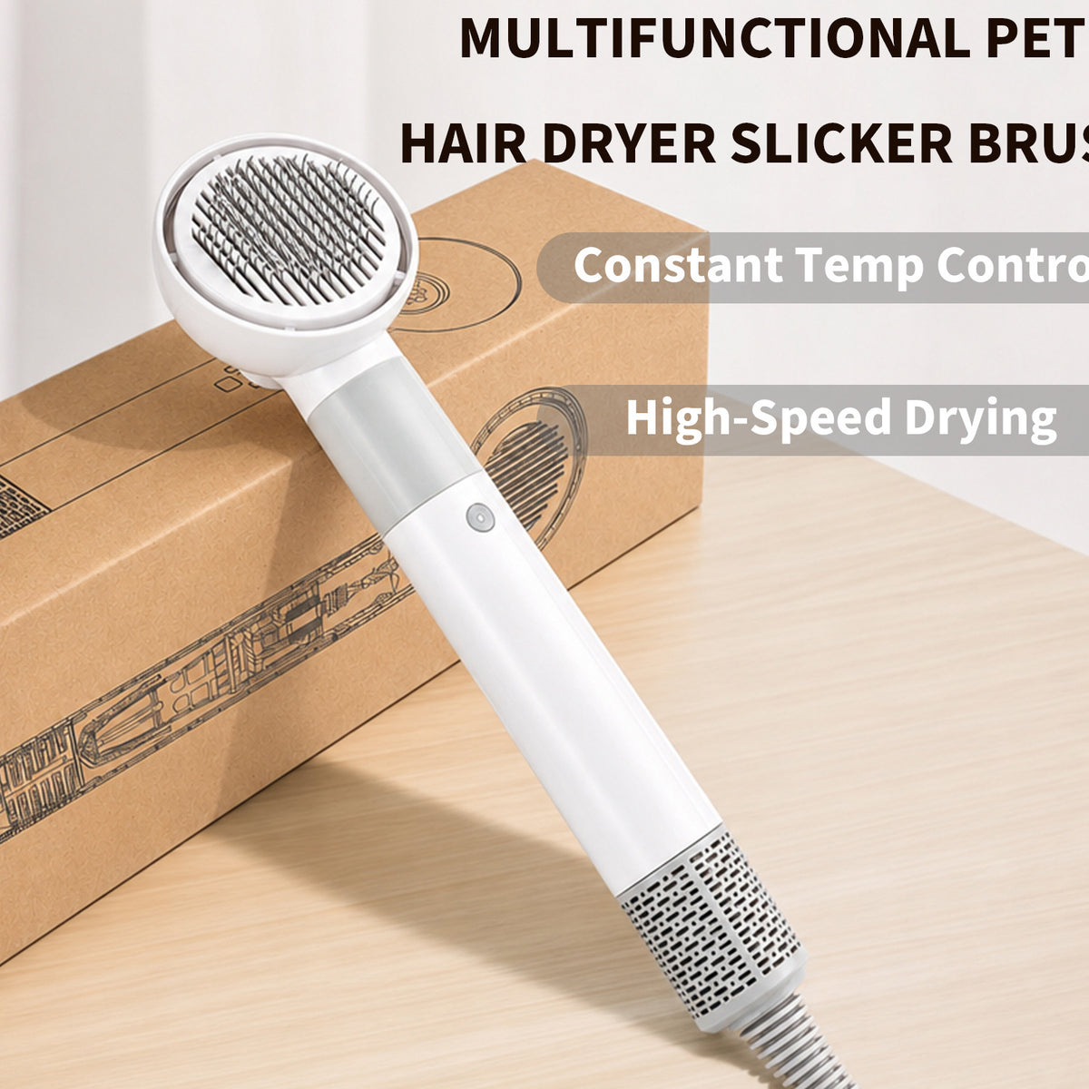 All-in-one pet dryer and grooming brush