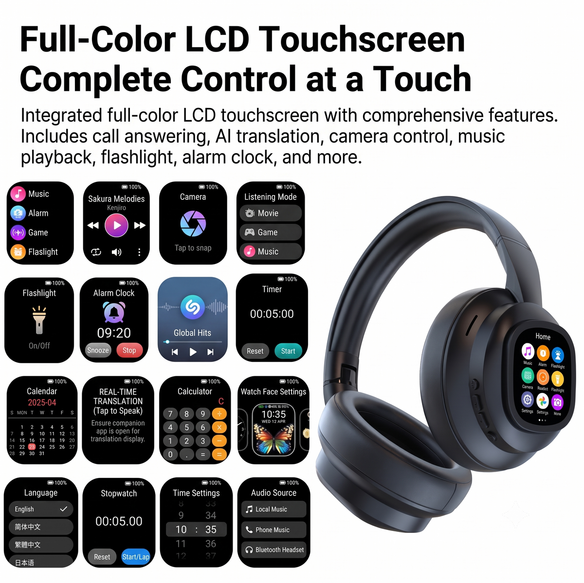 LCD Touchscreen AI Translation Bluetooth Headphones