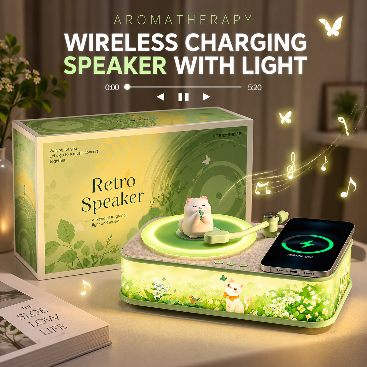 Retro Bluetooth Speaker, Diffuser & Wireless Charger