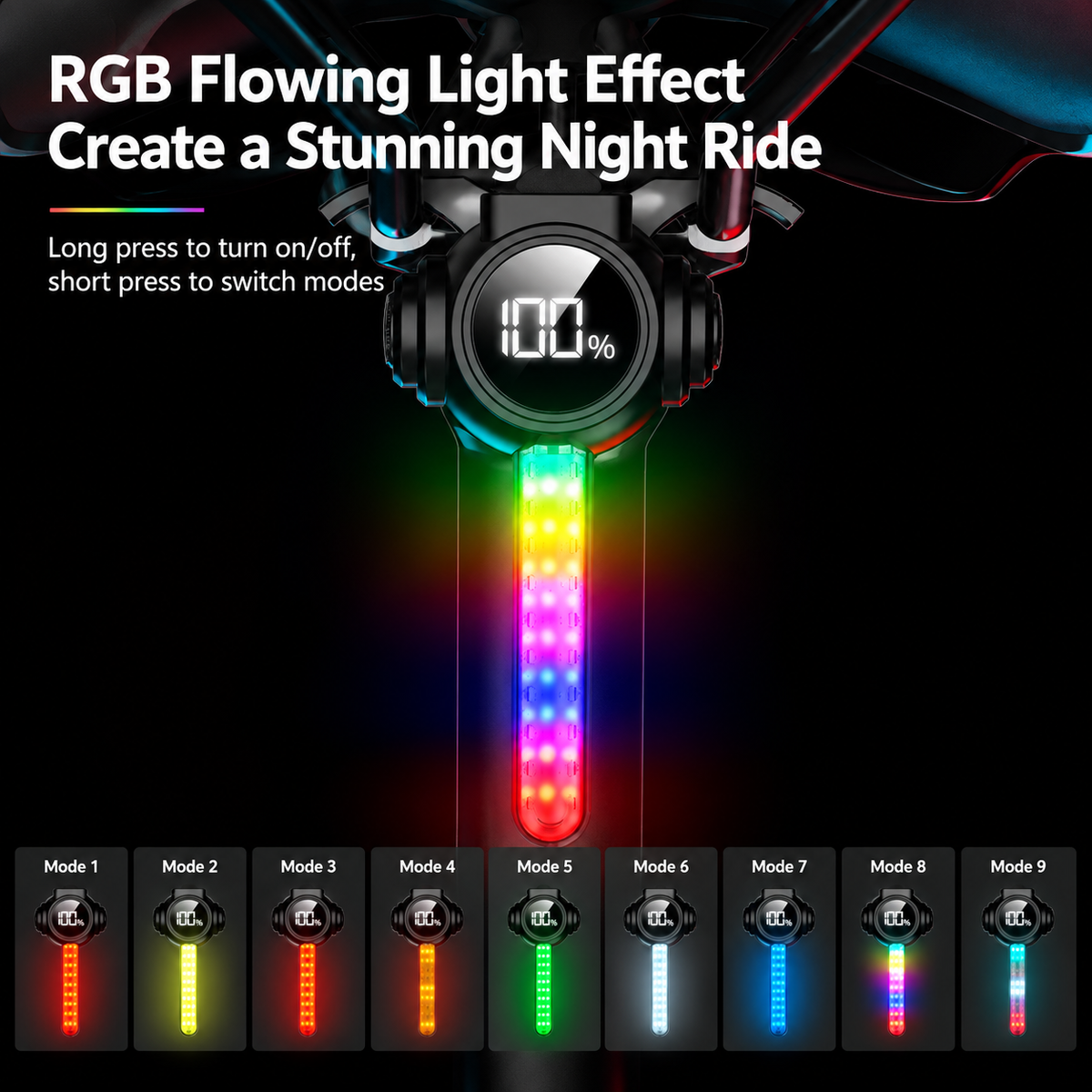 Smart Bike Brake Tail Light with RGB Flow Effects