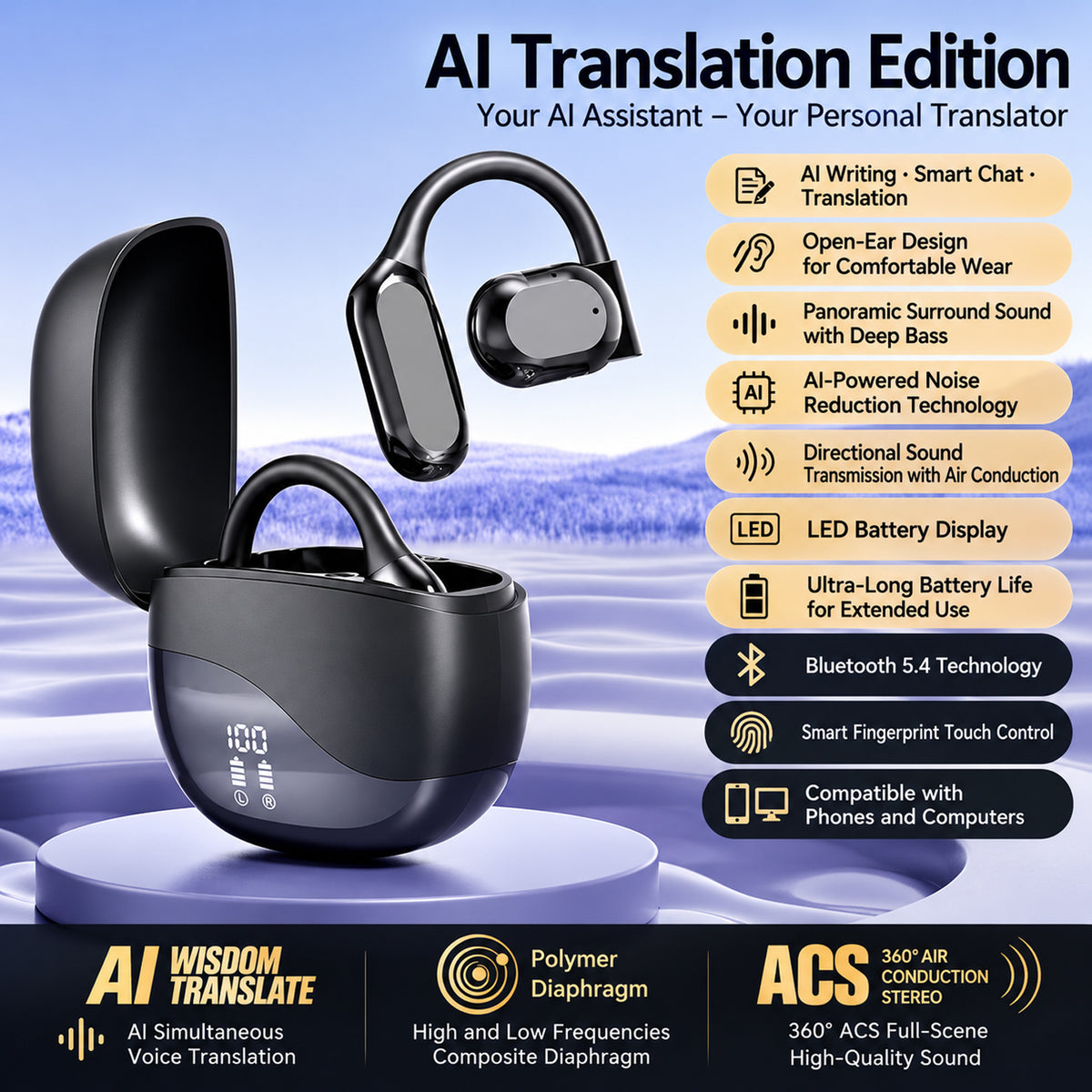 AI-Powered Bluetooth Translation Earbuds