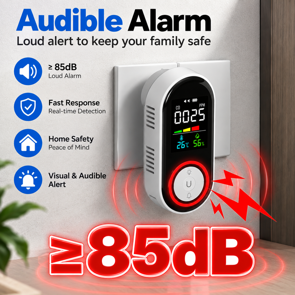 CO & Gas Detector with Temperature & Humidity