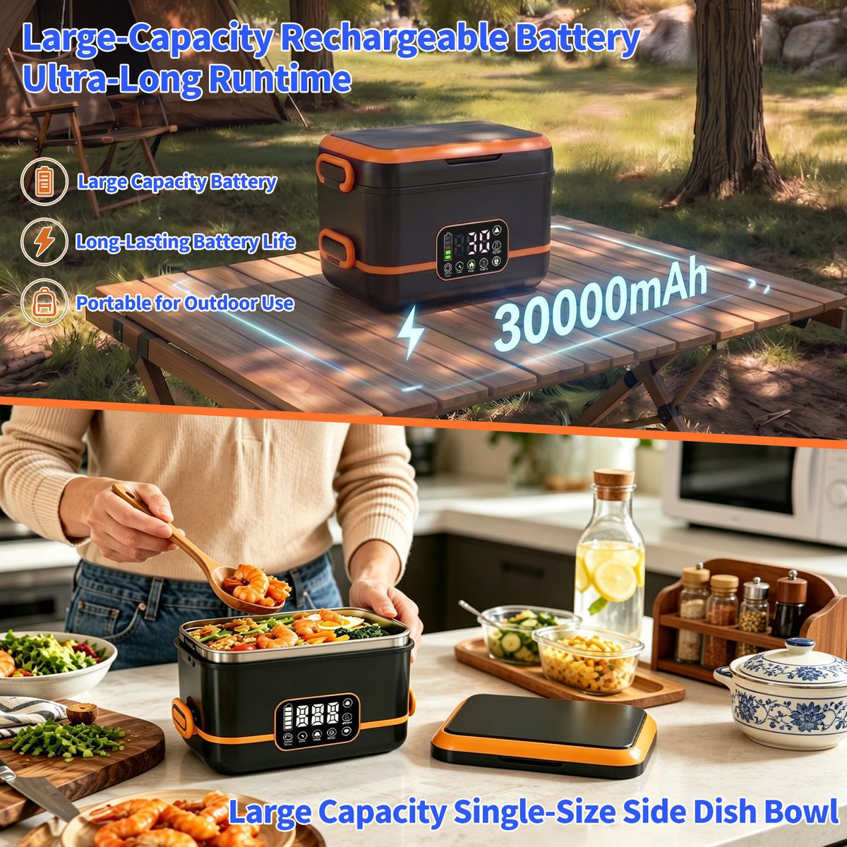 Cordless Heated Lunch Box with Rechargeable Battery