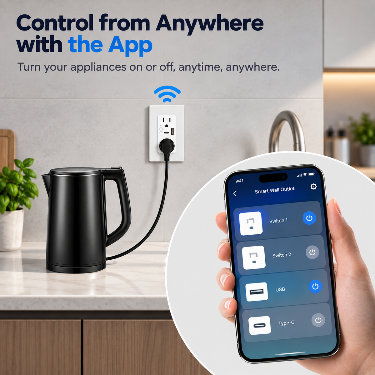 WiFi Smart Wall Outlet with USB-C & App Control