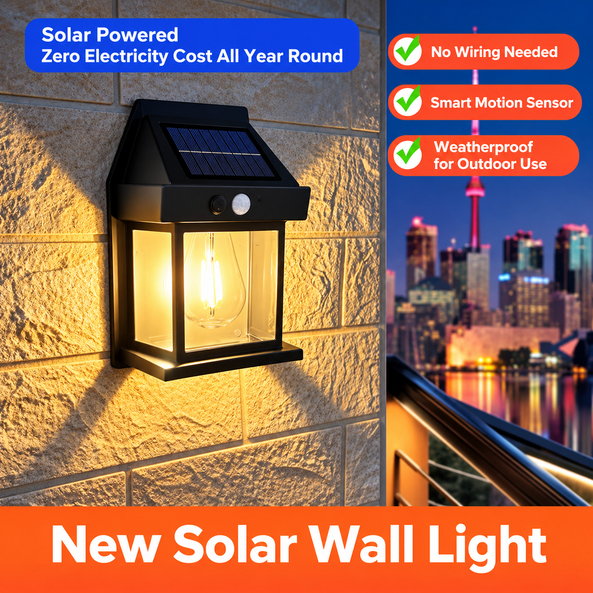 Solar Motion Sensor Outdoor Wall Light