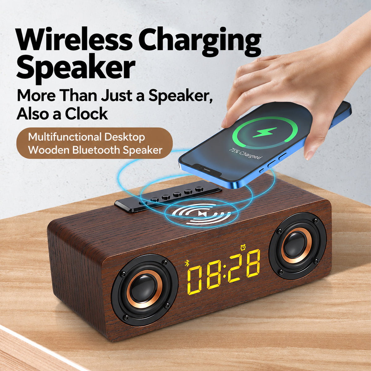 Wooden Bluetooth Speaker with Wireless Charging