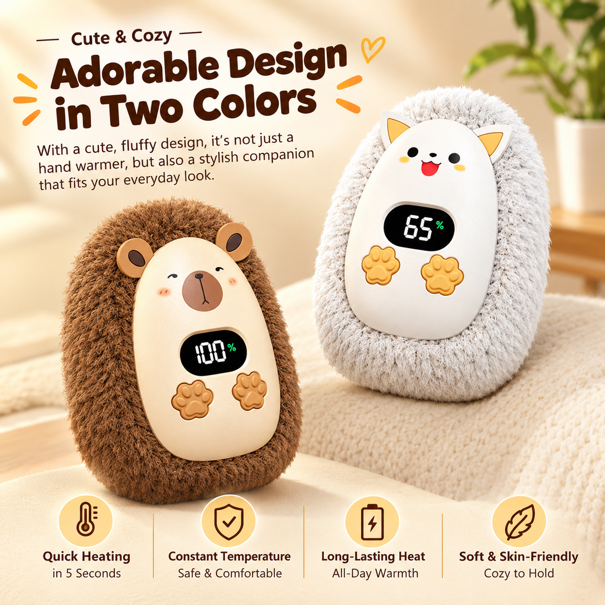 Rechargeable Plush Hand Warmer with LED Display