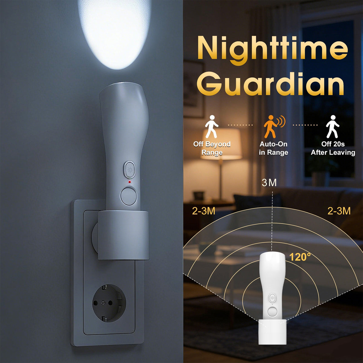 Rechargeable motion-sensor light with flashlight