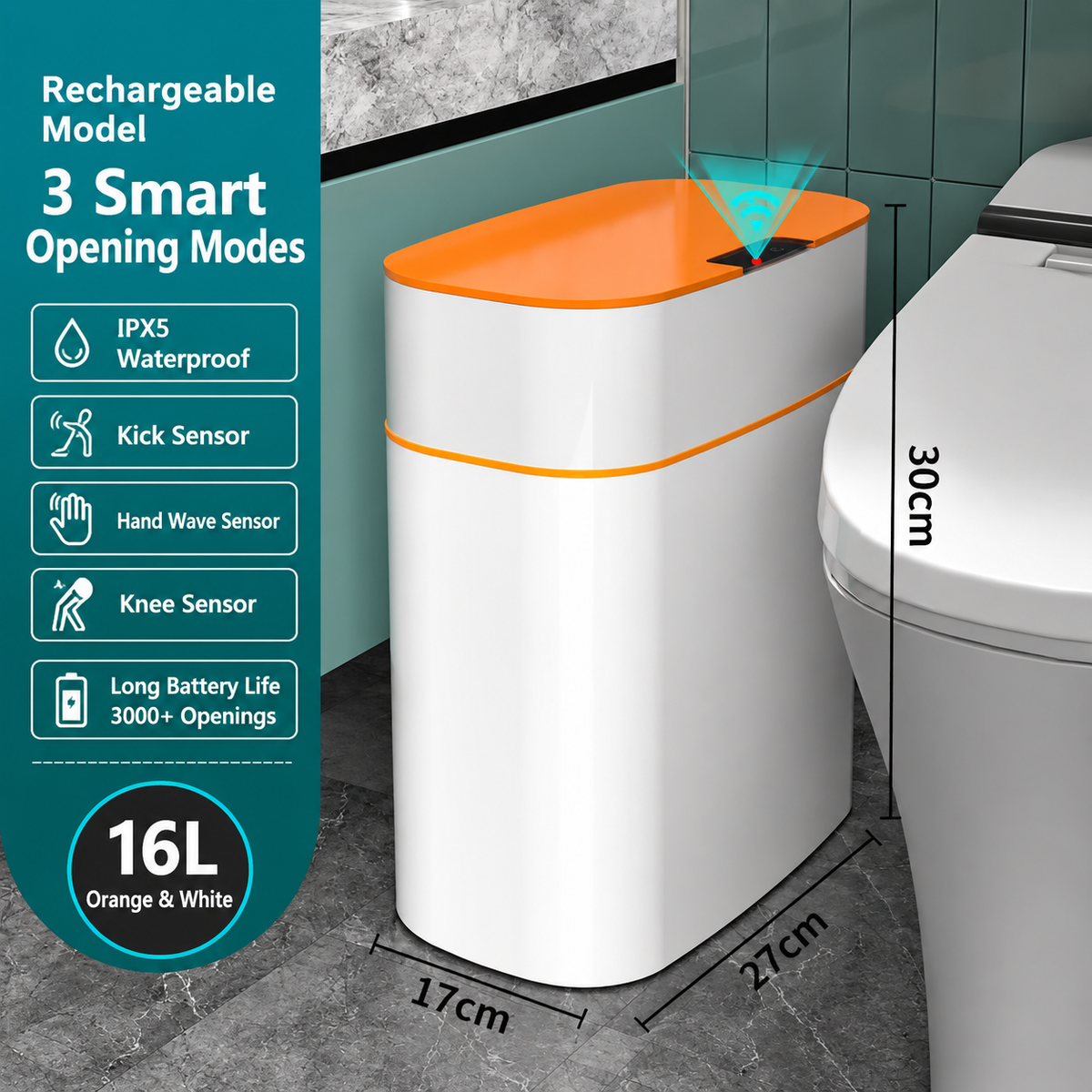 Touchless Motion Sensor Smart Trash Can with Lid