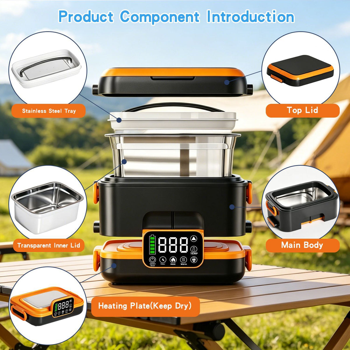 Cordless Heated Lunch Box with Rechargeable Battery