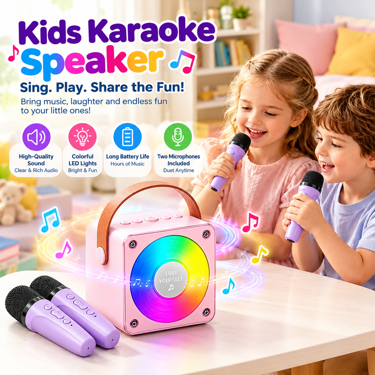 Portable Bluetooth Karaoke Speaker with Dual Mics