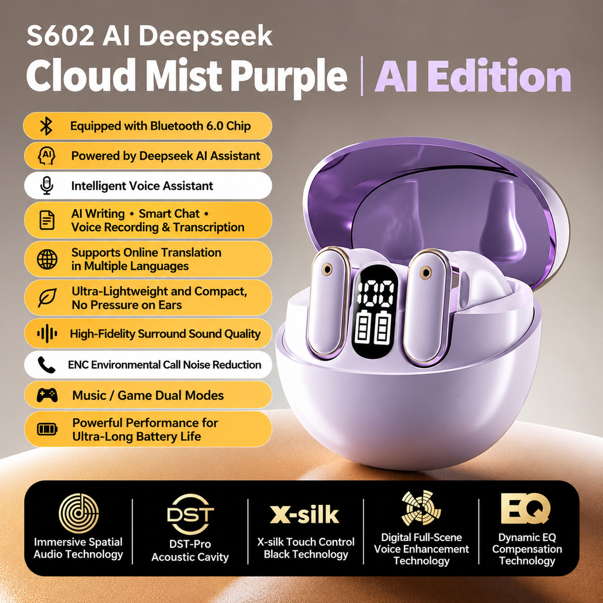 Wireless Bluetooth Earbuds with AI Smart Translation