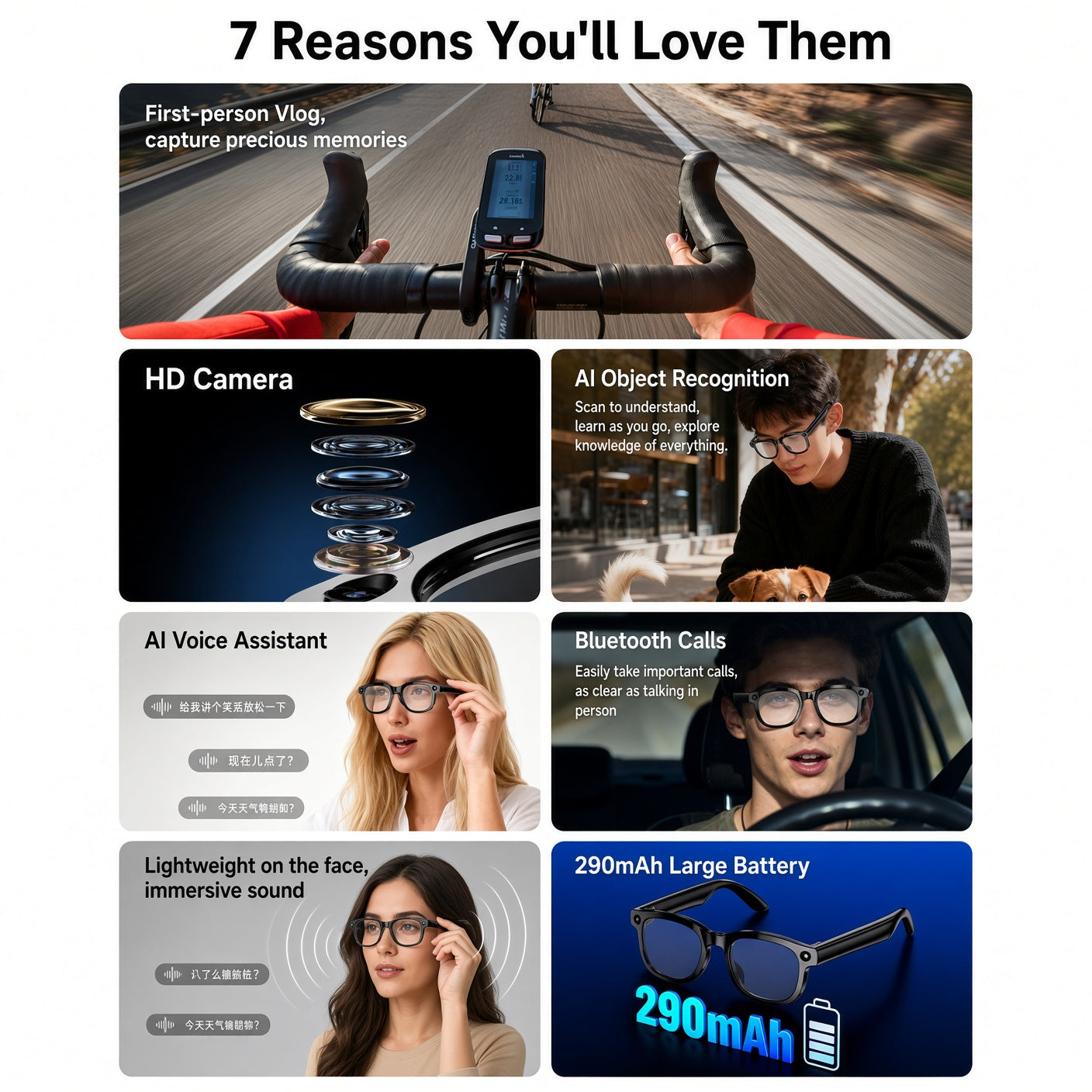 AI Glasses with Camera – Live Translate, ID & Music