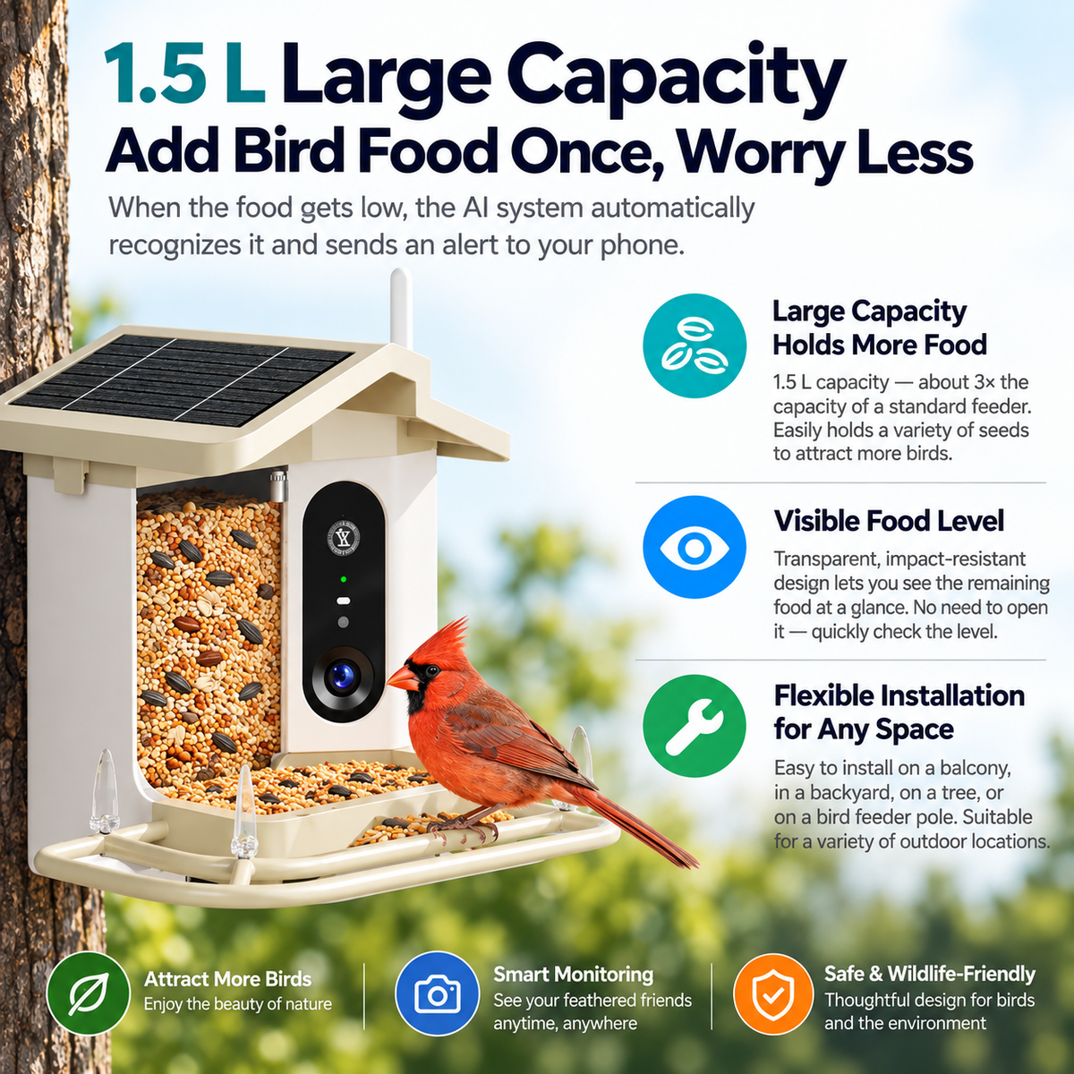 AI Smart Bird Feeder with 4K Camera & App