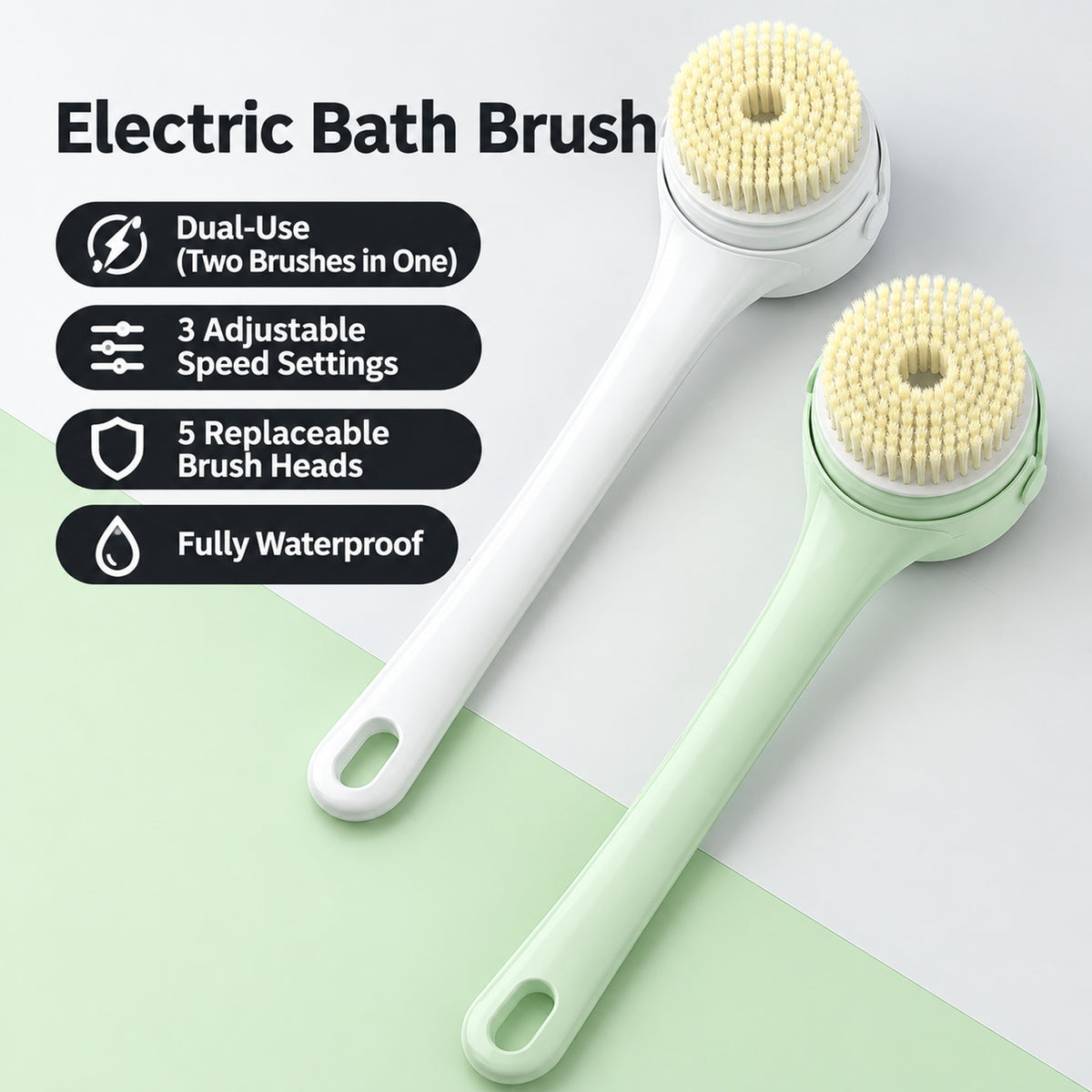 Electric Bath Brush with Long Handle and Digital Display