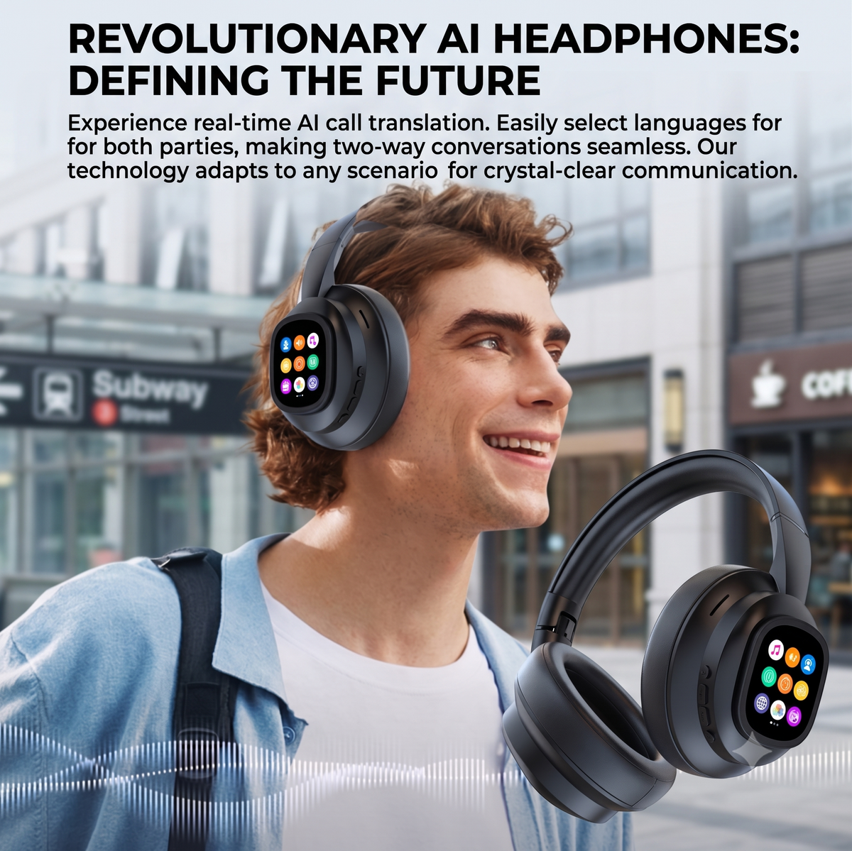 LCD Touchscreen AI Translation Bluetooth Headphones
