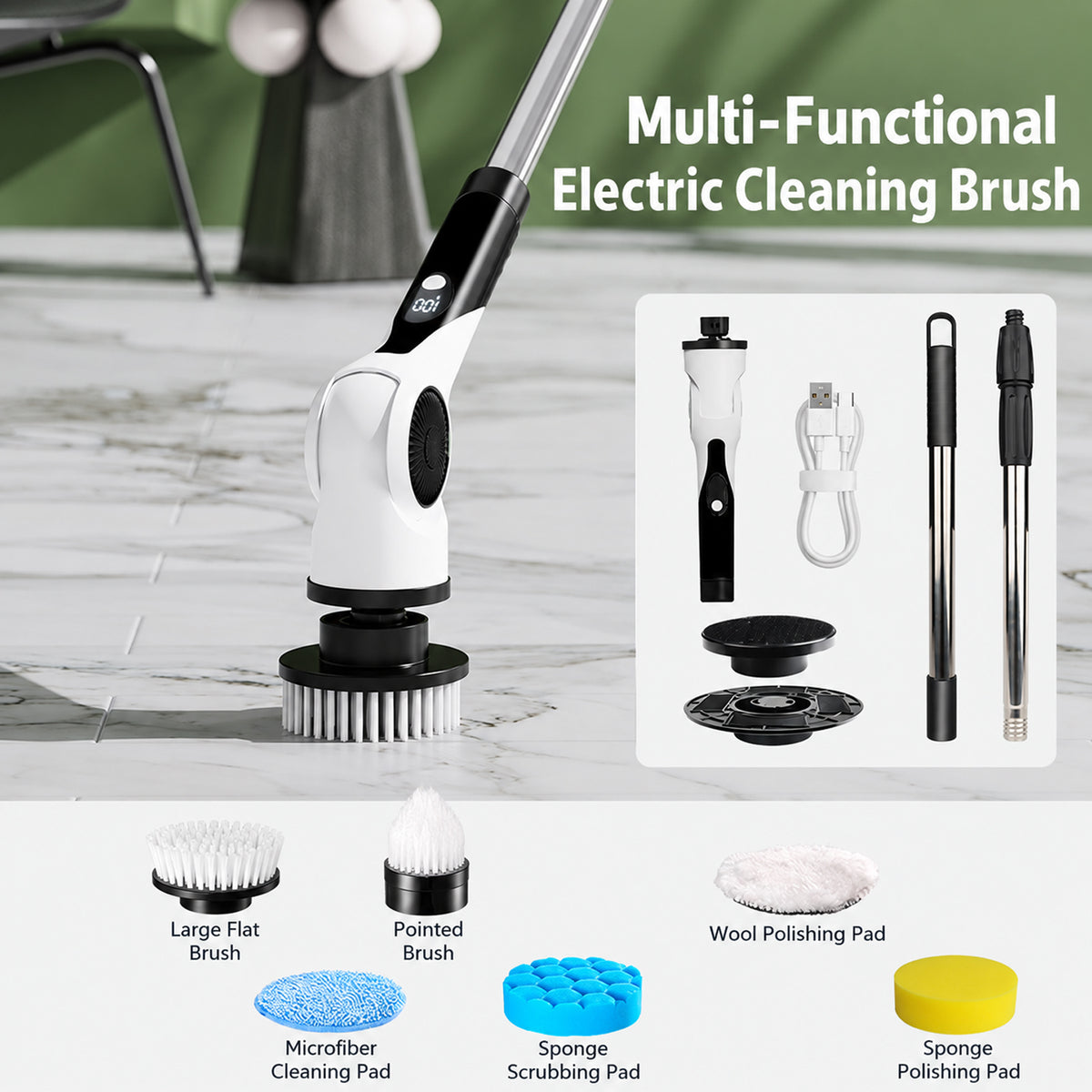 Automatic Rotating and Telescopic Bathroom Brush