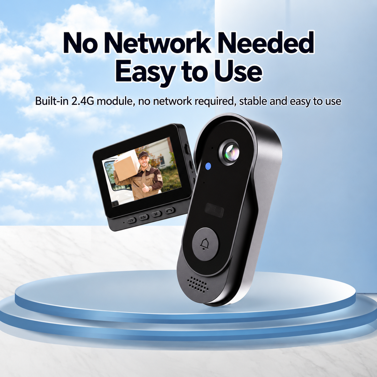Wireless Video Doorbell with Indoor Screen & Night Vision