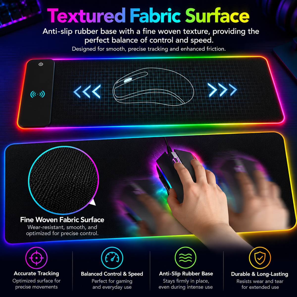 RGB Gaming Mouse Pad with 15W Wireless Charging